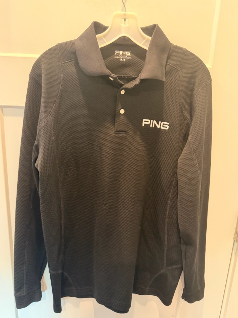 PING Golf Polo Shirt Mens Medium Black Long Sleeve Performance Athletic